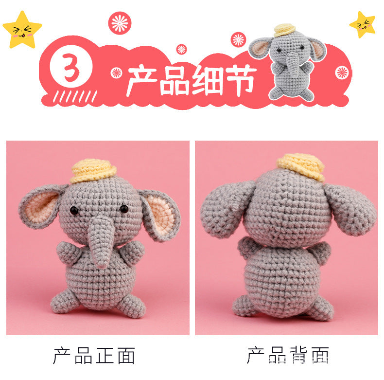 Soleeya Crochet Kit for Beginners Coasters   grey elephant crochet material pack wool knitting doll English video tutorial , DIY Crocheting Craft Gifts