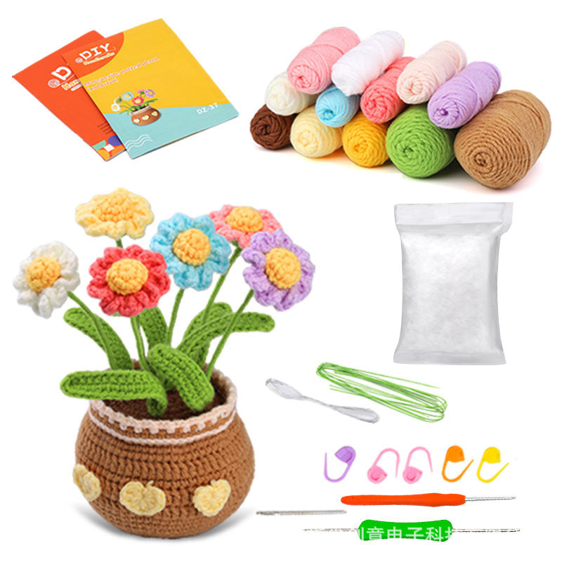 Cross-Border handmade crochet material pack knitted DIY yarn bouquet potted plant style combination set