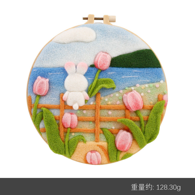 Wool felt poking material bag handmade DIY plant embroidery set containing English instruction manual