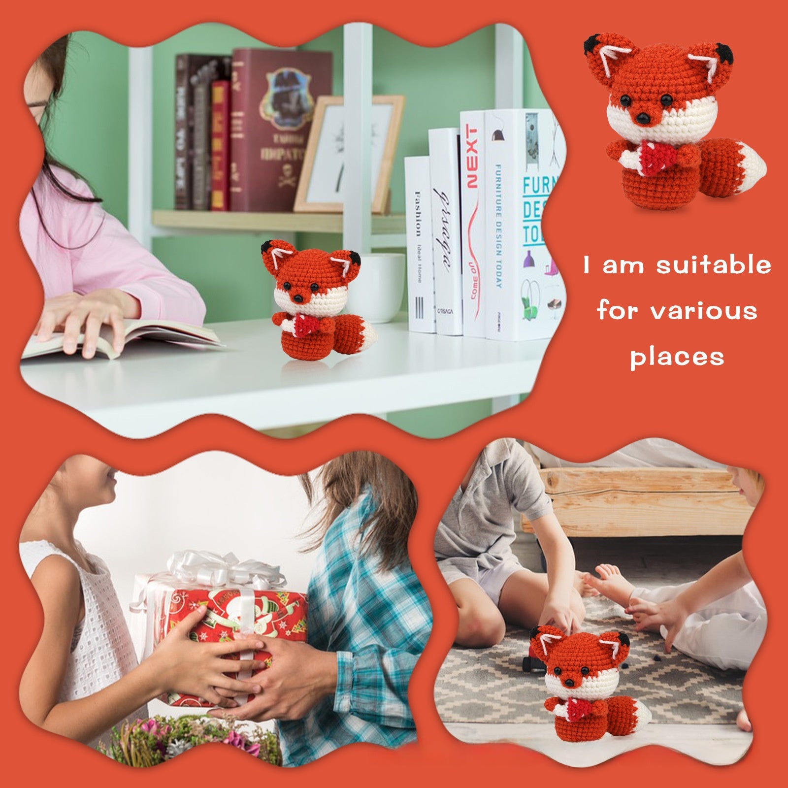Crochet Kit for Beginners, Crochet Starter Kits, Amigurumi Craft Knitting Crocheting Kits  small fox hand-knitted wool doll   with Step-by-Step Video Tutorials