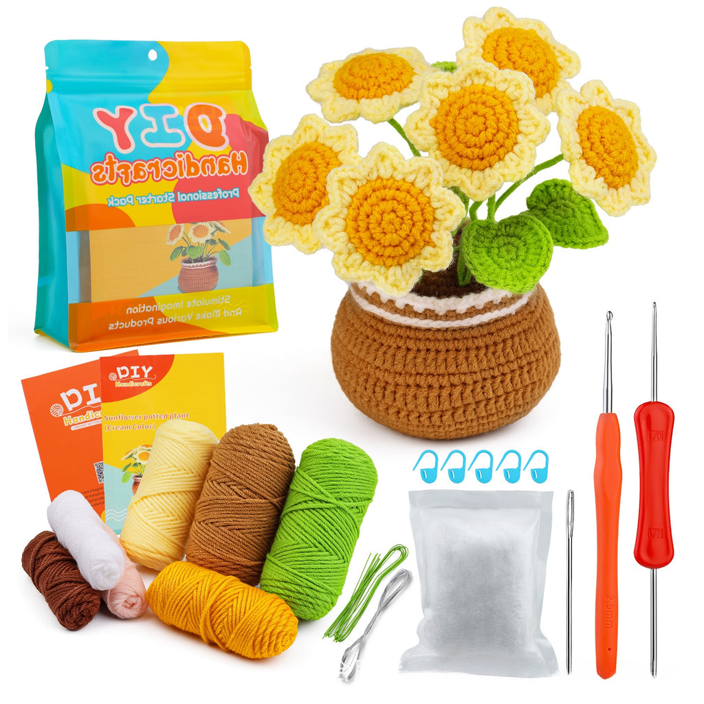 Cross-Border handmade crochet material pack knitted DIY yarn bouquet potted plant style combination set