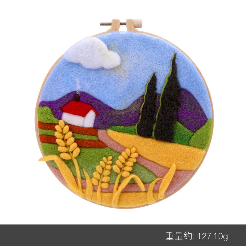Wool felt poking material bag handmade DIY plant embroidery set containing English instruction manual