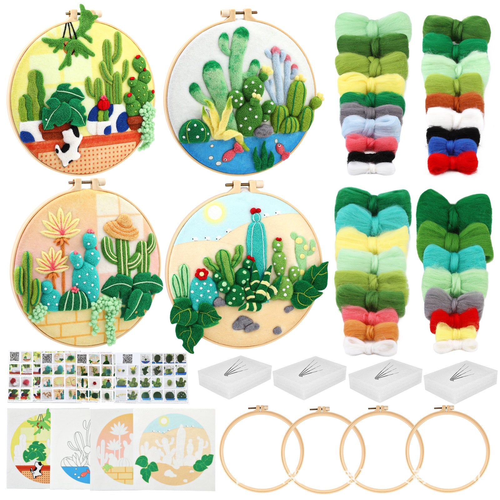 Wool felt poking material bag handmade DIY plant embroidery set containing English instruction manual