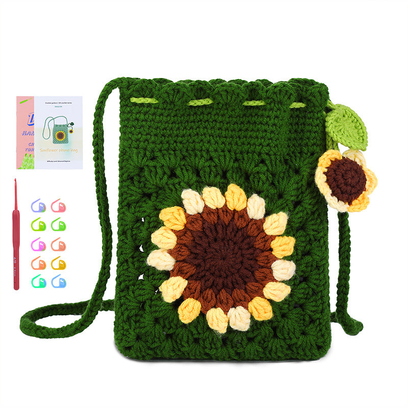 Crochet Kit for Beginners, Crochet Starter Kits, Amigurumi Craft Knitting Crocheting  Green sunflower storage bag Kits with Step-by-Step Video Tutorials