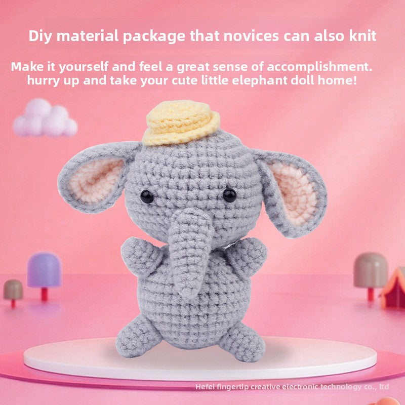 Soleeya Crochet Kit for Beginners Coasters   grey elephant crochet material pack wool knitting doll English video tutorial , DIY Crocheting Craft Gifts