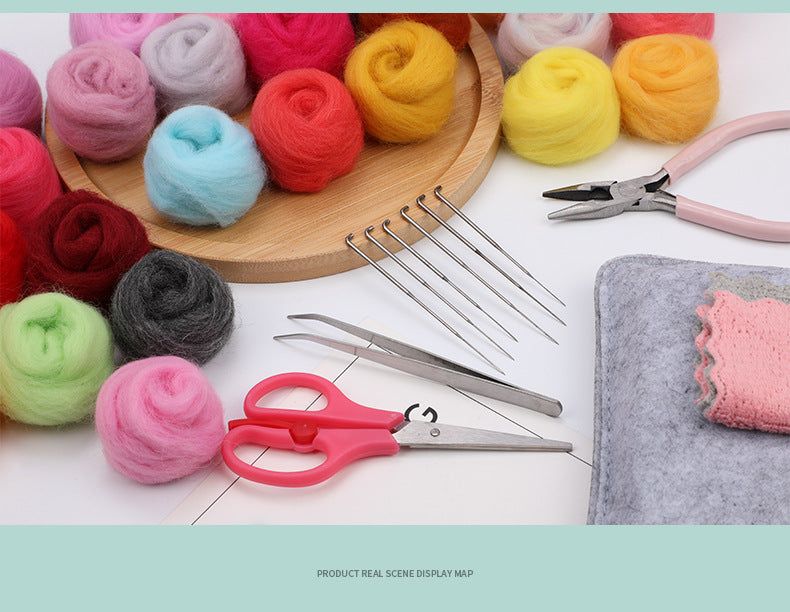 Wool felt set, beginner tool kit, Wool felt poke, material tool storage