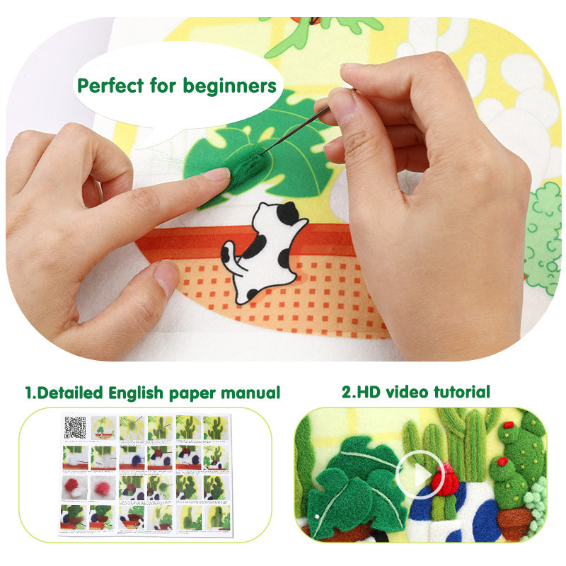 Wool felt poking material bag handmade DIY plant embroidery set containing English instruction manual