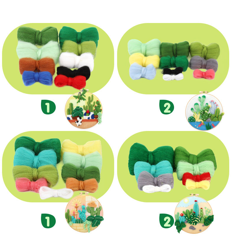 Wool felt poking material bag handmade DIY plant embroidery set containing English instruction manual