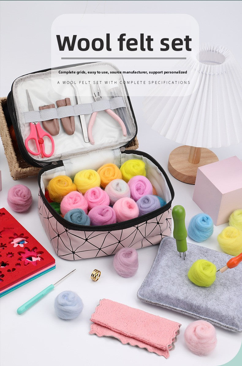 Wool felt set, beginner tool kit, Wool felt poke, material tool storage