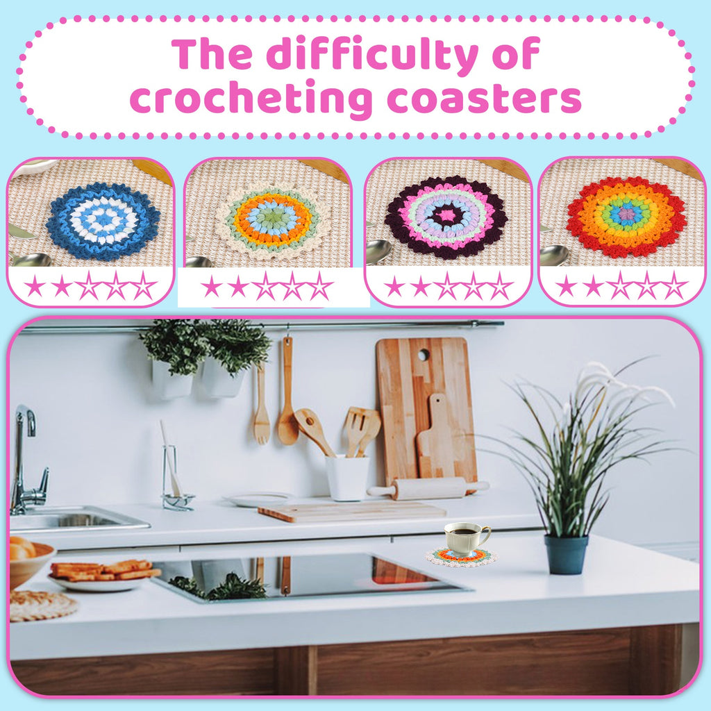 Soleeya Crochet Kit for Beginners Coasters   Knitting Kit for Adults Learn to Crochet Including Yarn Tools and Video Tutorials, DIY Crocheting Craft Gifts