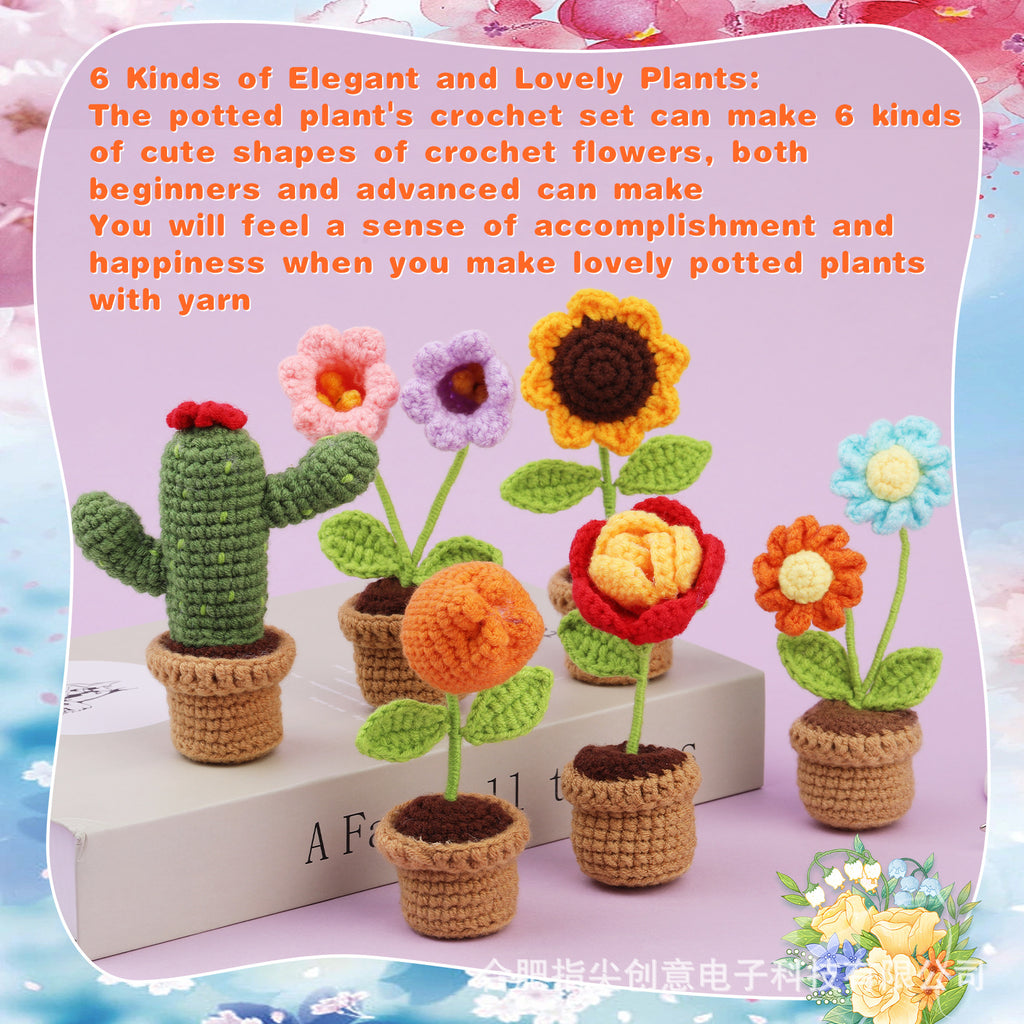 Amazon New Handmade diy Crochet Kit Yarn Crochet Small Flower Pot Plant Ornament Artificial Flower Sunflower