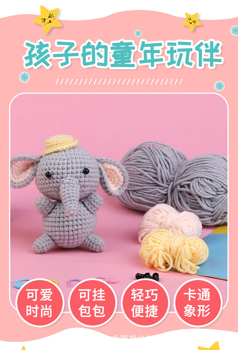 Soleeya Crochet Kit for Beginners Coasters   grey elephant crochet material pack wool knitting doll English video tutorial , DIY Crocheting Craft Gifts