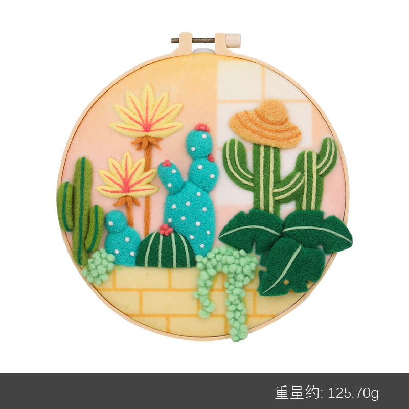 Wool felt poking material bag handmade DIY plant embroidery set containing English instruction manual