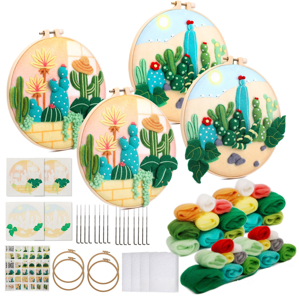 Wool felt poking material bag handmade DIY plant embroidery set containing English instruction manual