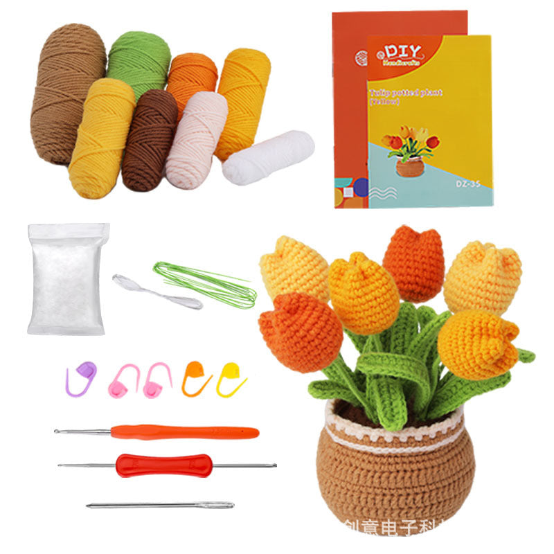 Cross-Border handmade crochet material pack knitted DIY yarn bouquet potted plant style combination set