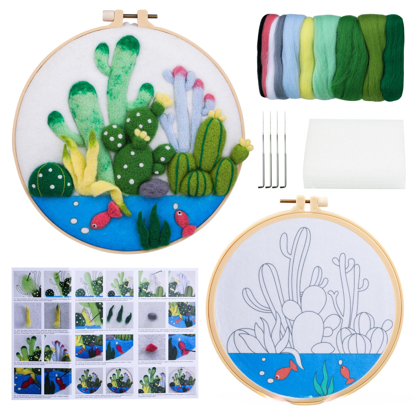Wool felt poking material bag handmade DIY plant embroidery set containing English instruction manual