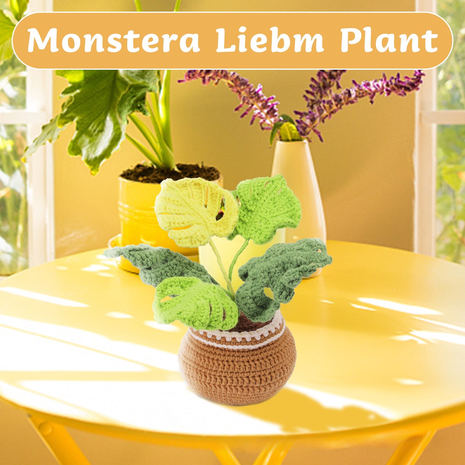 DIY crochet material wrap wool ball crochet monstera plant potted ornaments