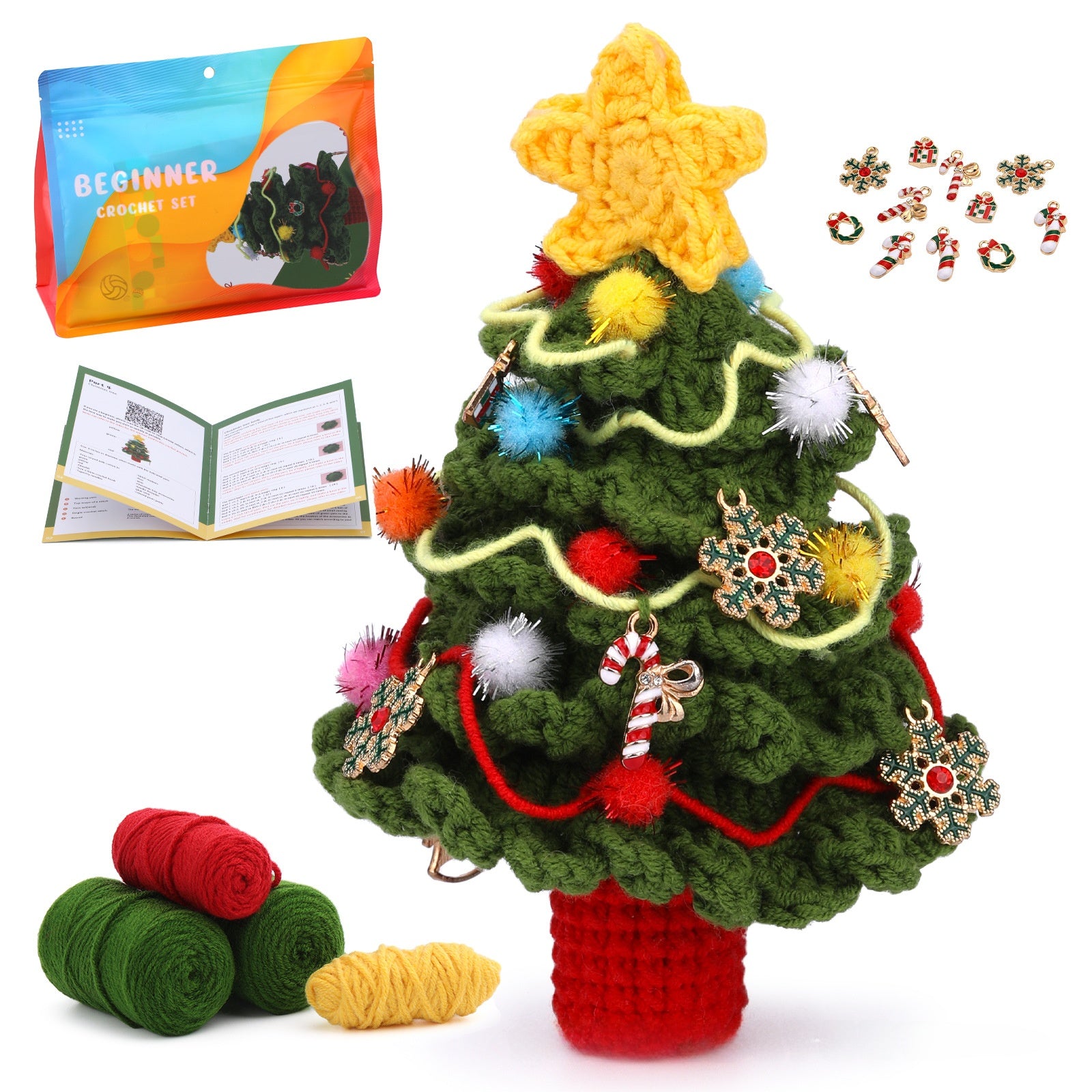 Crochet Kit for Beginners, Crochet Starter Kits, Amigurumi Craft Knitting Crocheting Kits Diy Yarn Knitting Christmas Decoration Pendant Gift with Step-by-Step Video Tutorials