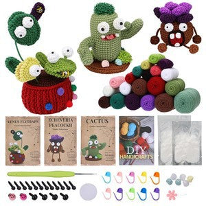 Crochet Kit for Beginners, Crochet Starter Kits, Amigurumi Craft Knitting Crocheting  cactus succulent pot plant kit with Step-by-Step Video Tutorials