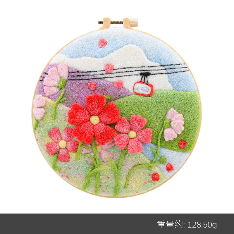Wool felt poking material bag handmade DIY plant embroidery set containing English instruction manual