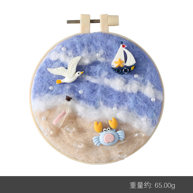 Wool felt poking material bag handmade DIY plant embroidery set containing English instruction manual