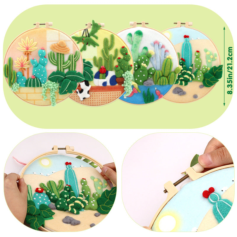 Wool felt poking material bag handmade DIY plant embroidery set containing English instruction manual