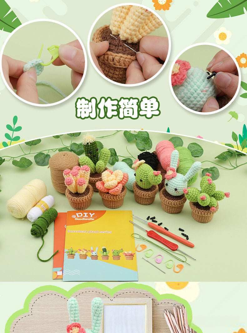 Crochet Kit for Beginners, Crochet Starter Kits, Amigurumi Craft Knitting Crocheting  cactus succulent pot plant kit with Step-by-Step Video Tutorials