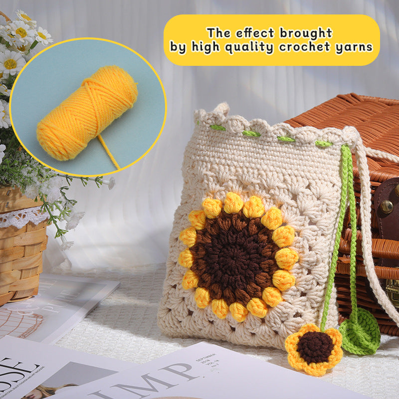 Crochet Kit for Beginners, Crochet Starter Kits, Amigurumi Craft Knitting Crocheting  Green sunflower storage bag Kits with Step-by-Step Video Tutorials