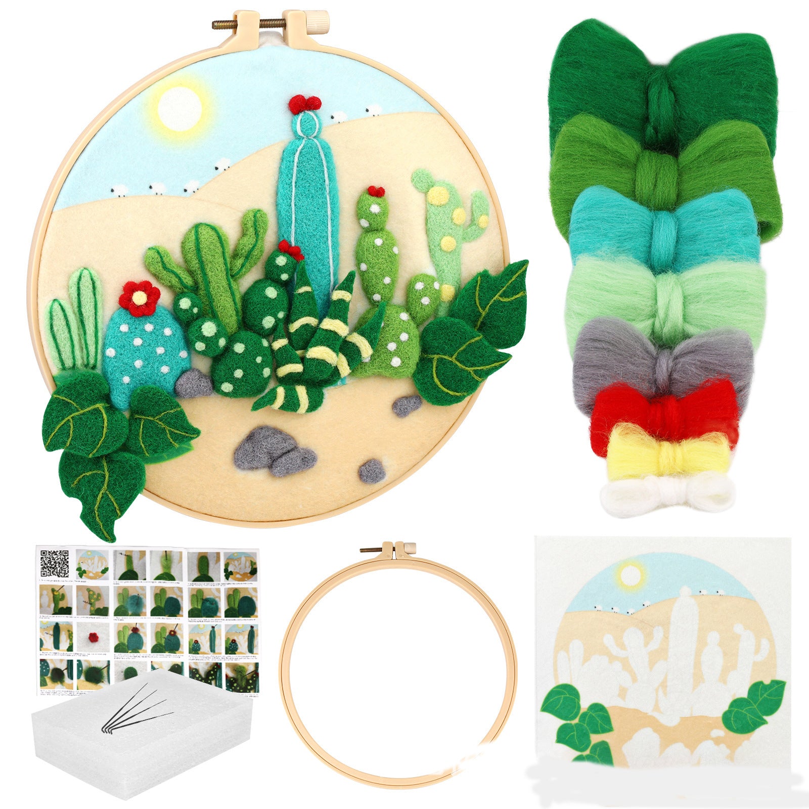 Wool felt poking material bag handmade DIY plant embroidery set containing English instruction manual