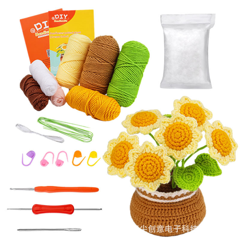 Cross-Border handmade crochet material pack knitted DIY yarn bouquet potted plant style combination set