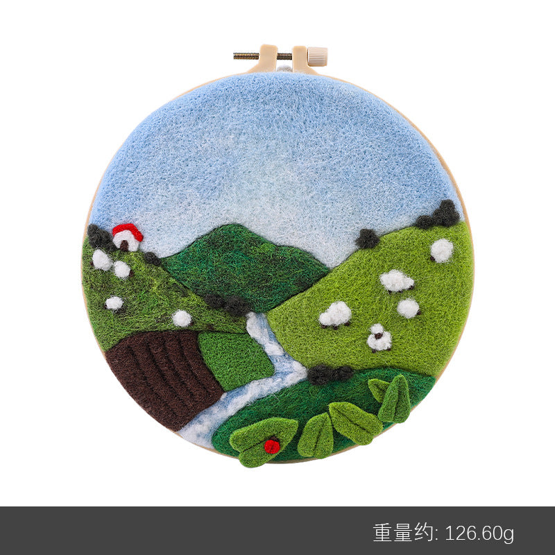Wool felt poking material bag handmade DIY plant embroidery set containing English instruction manual