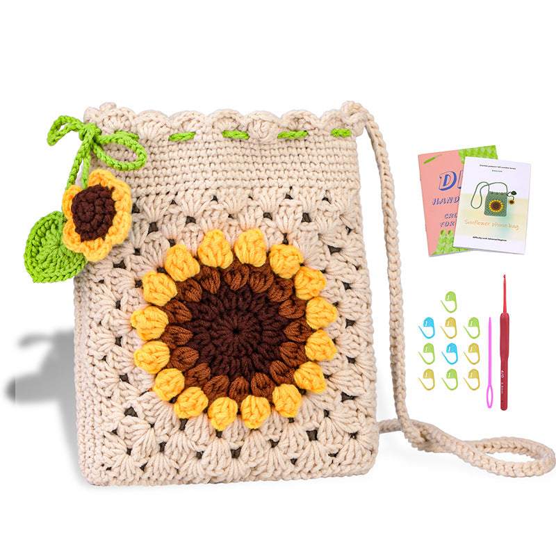 Crochet Kit for Beginners, Crochet Starter Kits, Amigurumi Craft Knitting Crocheting  Green sunflower storage bag Kits with Step-by-Step Video Tutorials