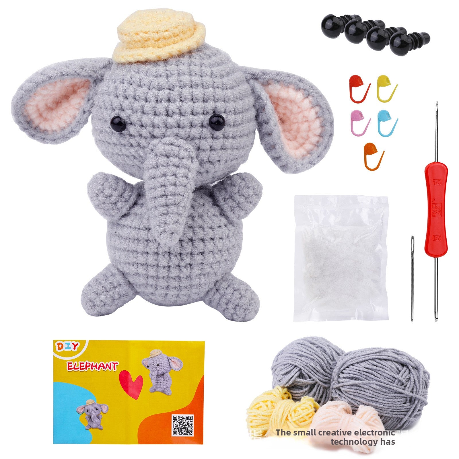 Soleeya Crochet Kit for Beginners Coasters   grey elephant crochet material pack wool knitting doll English video tutorial , DIY Crocheting Craft Gifts