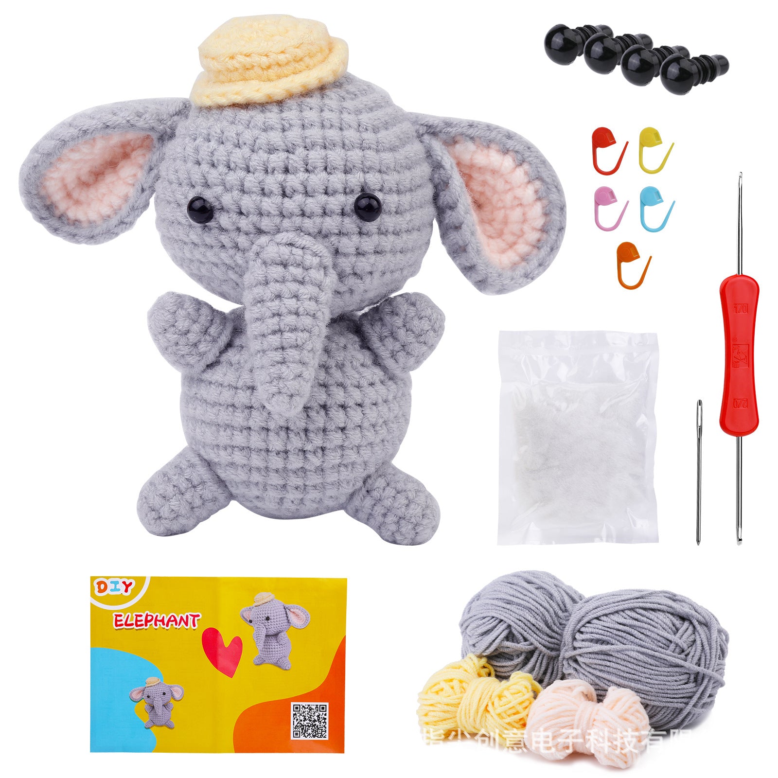 Soleeya Crochet Kit for Beginners Coasters   grey elephant crochet material pack wool knitting doll English video tutorial , DIY Crocheting Craft Gifts