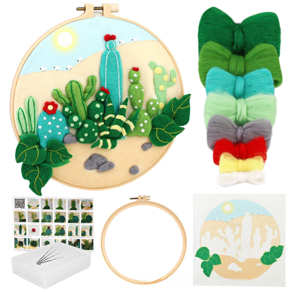 Wool felt poking material bag handmade DIY plant embroidery set containing English instruction manual