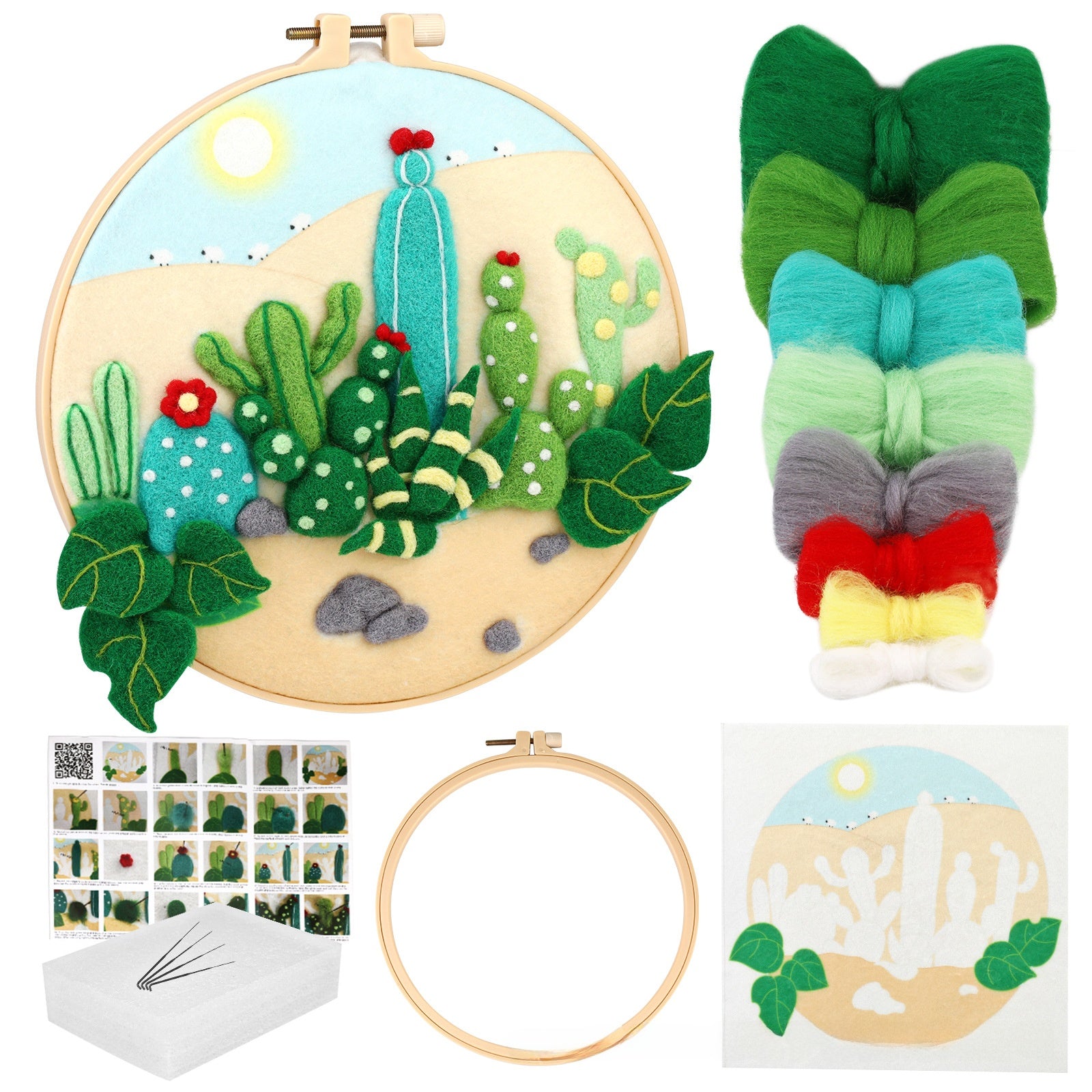 Wool felt poking material bag handmade DIY plant embroidery set containing English instruction manual