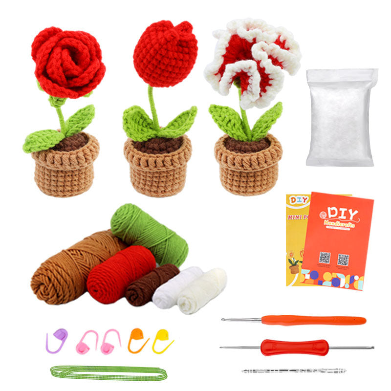 Cross-Border handmade crochet material pack knitted DIY yarn bouquet potted plant style combination set