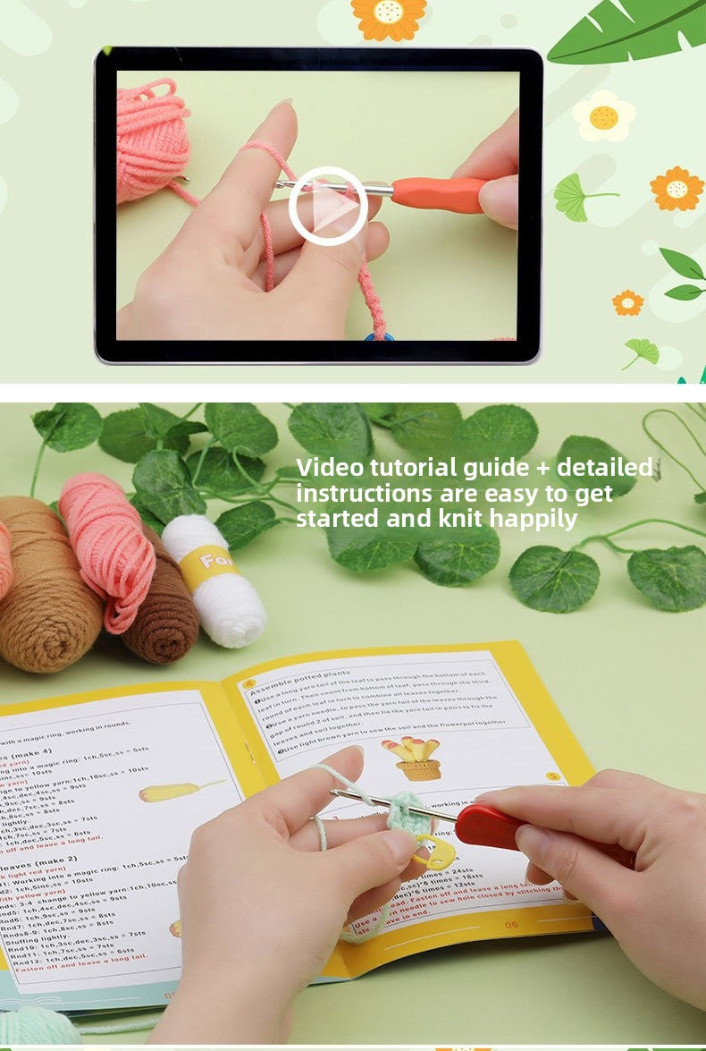 Crochet Kit for Beginners, Crochet Starter Kits, Amigurumi Craft Knitting Crocheting  cactus succulent pot plant kit with Step-by-Step Video Tutorials