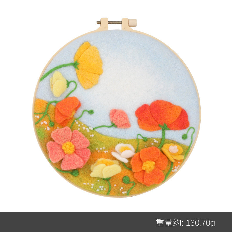 Wool felt poking material bag handmade DIY plant embroidery set containing English instruction manual
