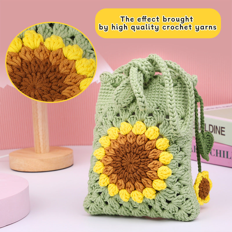 Crochet Kit for Beginners, Crochet Starter Kits, Amigurumi Craft Knitting Crocheting  Green sunflower storage bag Kits with Step-by-Step Video Tutorials