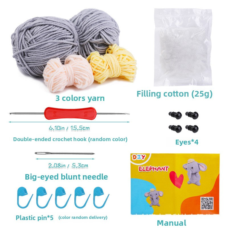Soleeya Crochet Kit for Beginners Coasters   grey elephant crochet material pack wool knitting doll English video tutorial , DIY Crocheting Craft Gifts