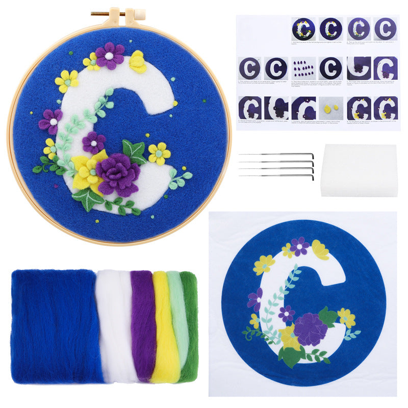 Wool felt poking material bag handmade DIY plant embroidery set containing English instruction manual