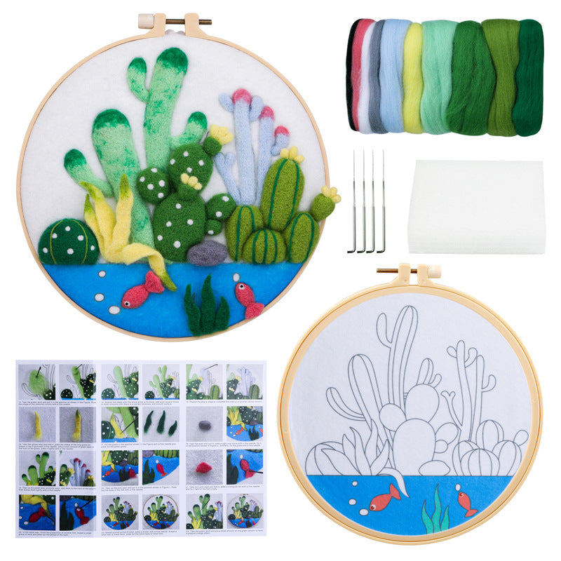 Wool felt poking material bag handmade DIY plant embroidery set containing English instruction manual