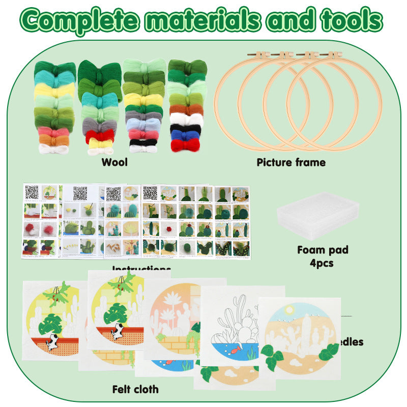 Wool felt poking material bag handmade DIY plant embroidery set containing English instruction manual