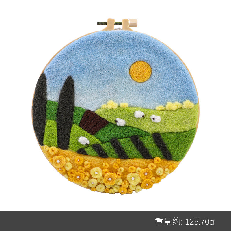 Wool felt poking material bag handmade DIY plant embroidery set containing English instruction manual