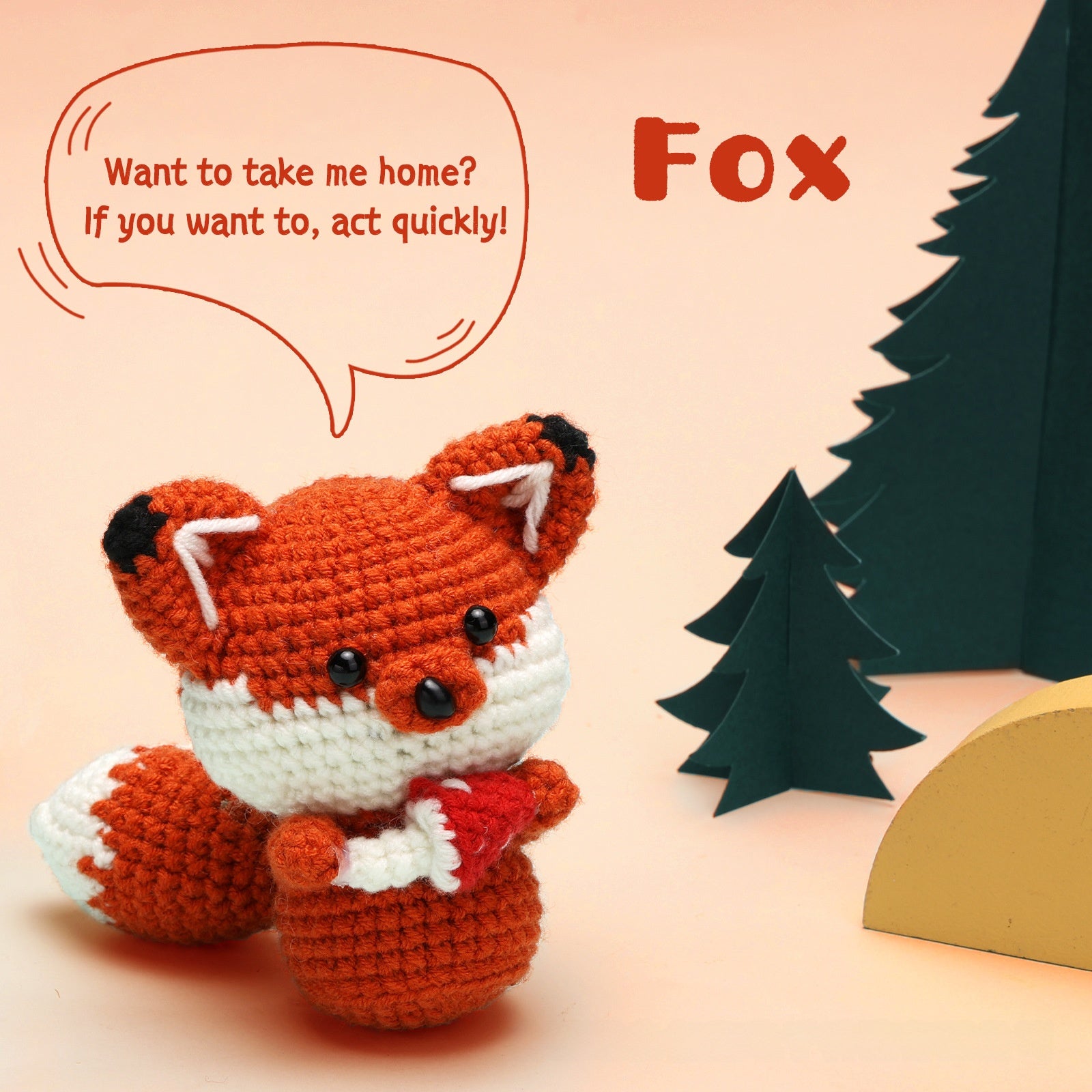 Crochet Kit for Beginners, Crochet Starter Kits, Amigurumi Craft Knitting Crocheting Kits  small fox hand-knitted wool doll   with Step-by-Step Video Tutorials