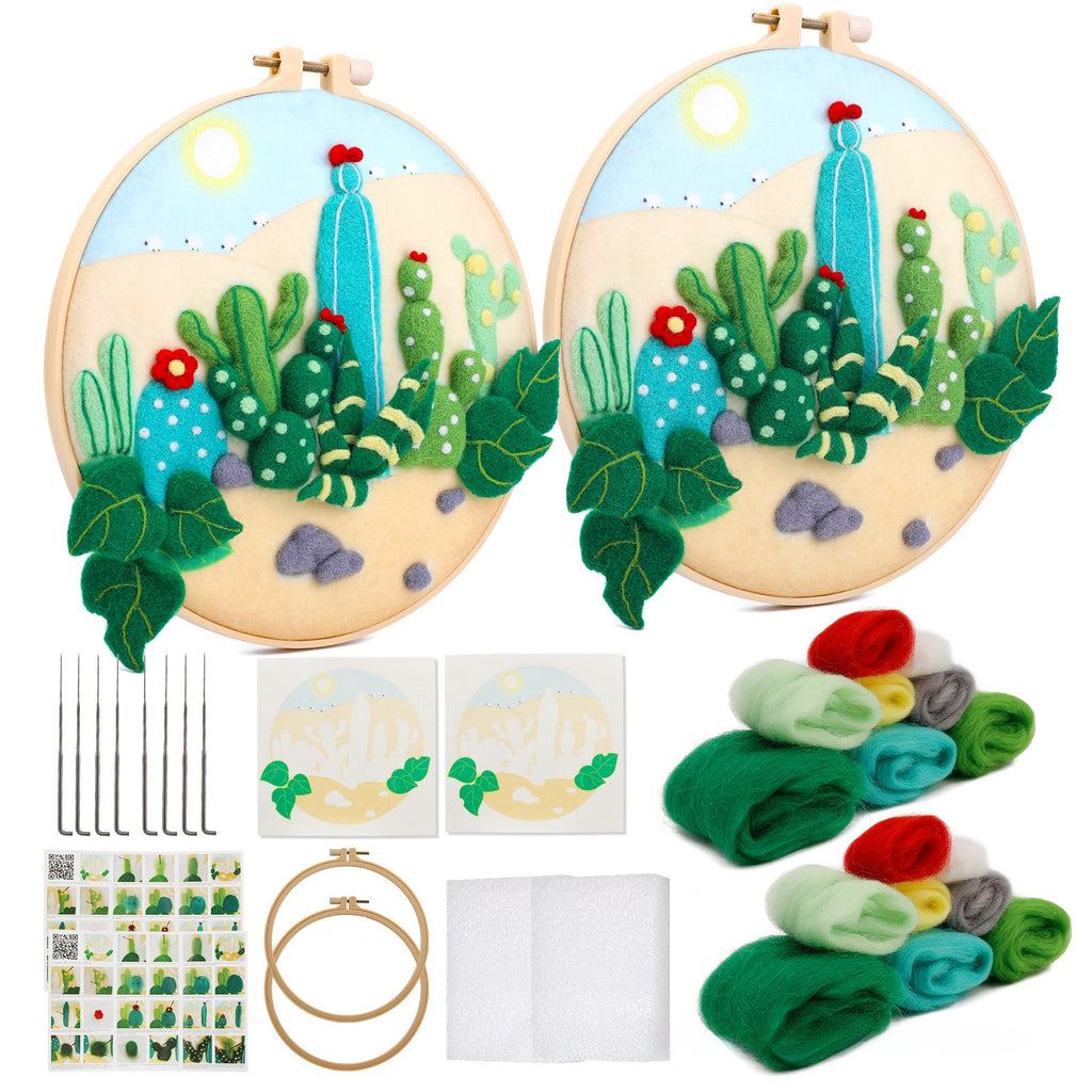 Wool felt poking material bag handmade DIY plant embroidery set containing English instruction manual
