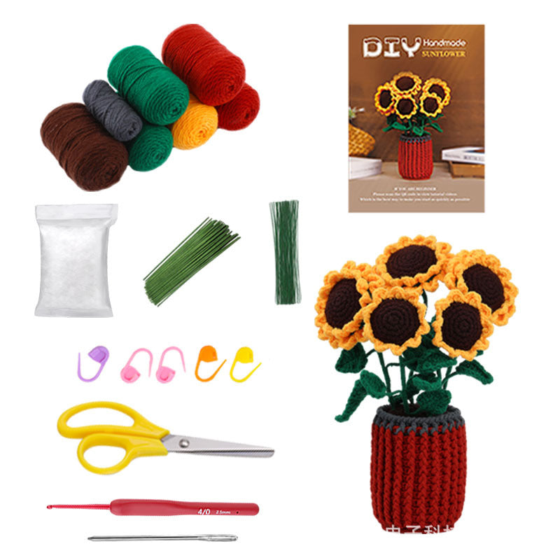 Cross-Border handmade crochet material pack knitted DIY yarn bouquet potted plant style combination set