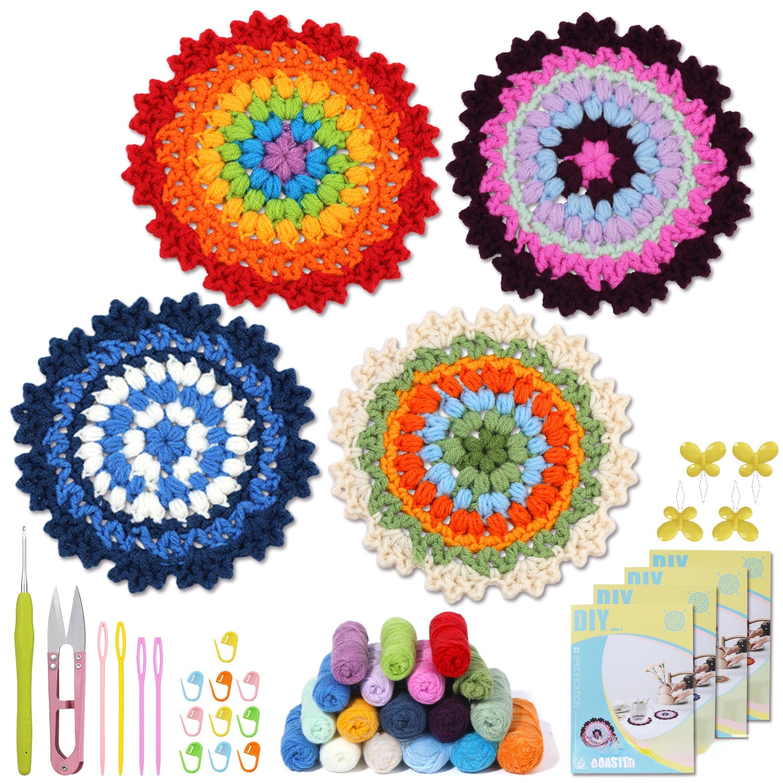 Soleeya Crochet Kit for Beginners Coasters   Knitting Kit for Adults Learn to Crochet Including Yarn Tools and Video Tutorials, DIY Crocheting Craft Gifts