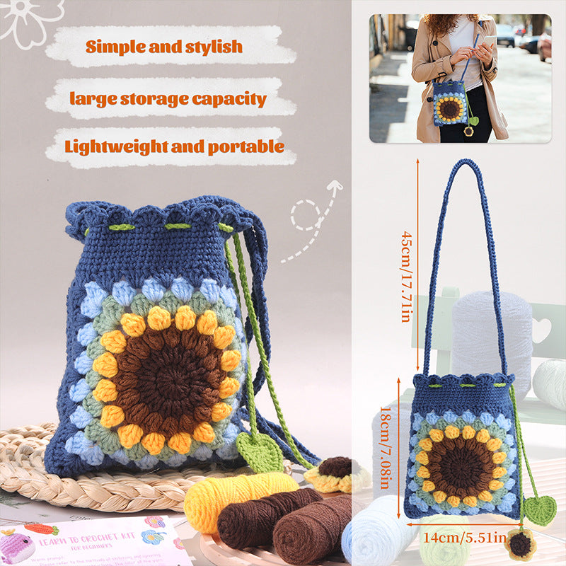 Crochet Kit for Beginners, Crochet Starter Kits, Amigurumi Craft Knitting Crocheting  Green sunflower storage bag Kits with Step-by-Step Video Tutorials